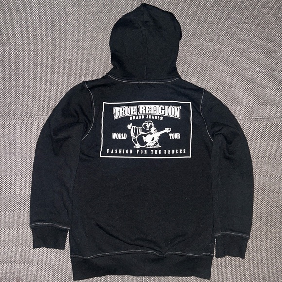 True Religion Tops - True Religion BIG Graphic Puff Print Black Graphic Full Zip Hoodie Large
